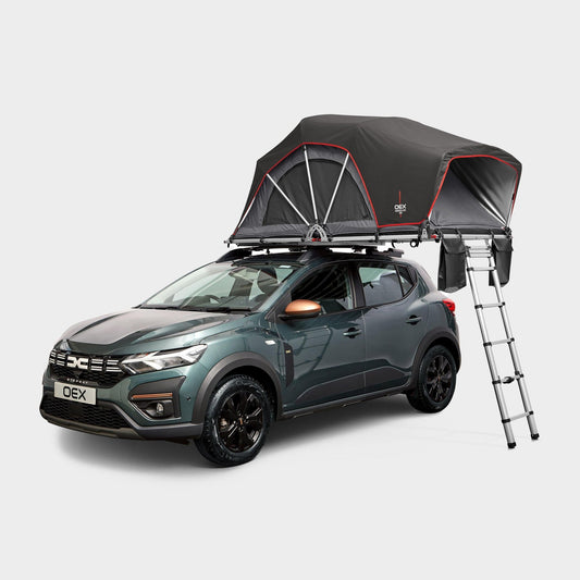 Vertex Lite 130 Roof Tent with Integrated Foam Mattress & Foldaway Ladder, 2 Man, Darkened Bedroom, Panoramic Windows, High Compatibility, Car, Vehicle, Camping & Travelling, 6000mm HH, Grey