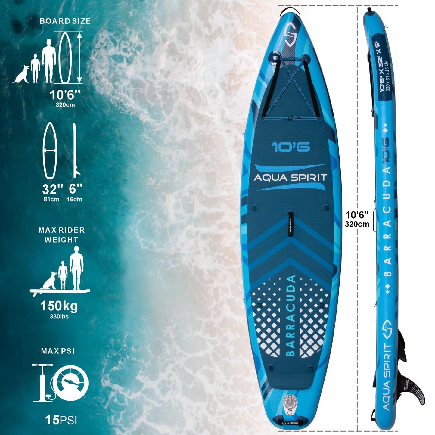 Aqua Spirit Barracuda iSUP/Kayak Inflatable Stand Up Paddle Board 2025