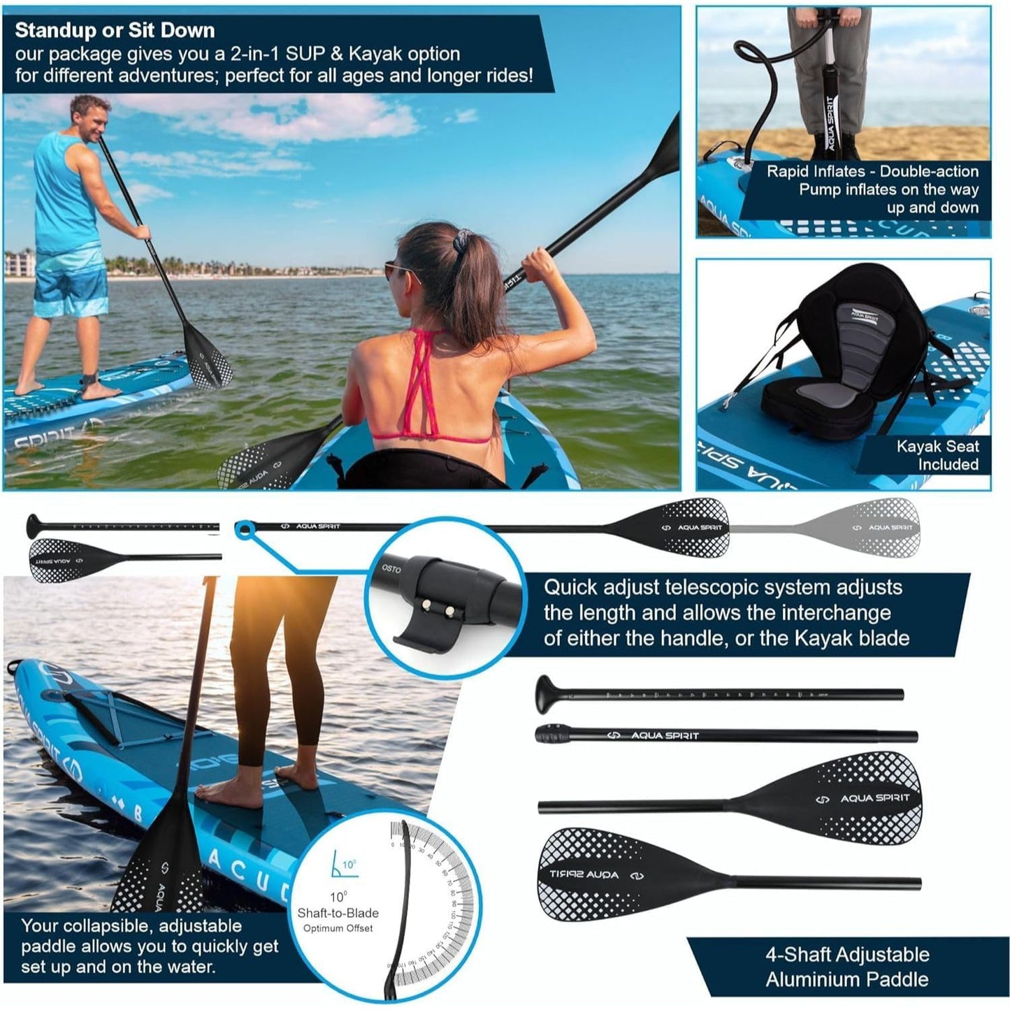Aqua Spirit Barracuda iSUP/Kayak Inflatable Stand Up Paddle Board 2025