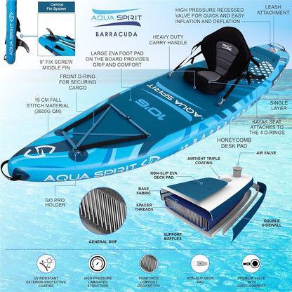 Aqua Spirit Barracuda iSUP/Kayak Inflatable Stand Up Paddle Board 2025