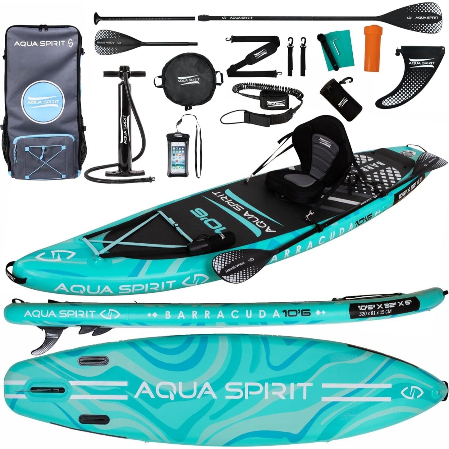 Aqua Spirit Barracuda iSUP/Kayak Inflatable Stand Up Paddle Board 2025